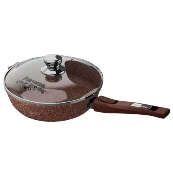 Сковорода 26см алюминий АП ГРАНИТ BROWN съемная ручка стекл.крышка (4)
