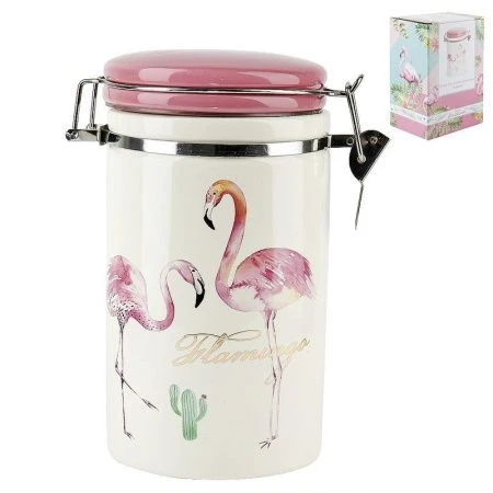Банка для сыпучих продуктов 1000мл 10*19см доломит ФЛАМИНГО с клипсой подар.уп. (24) ВЫВОД