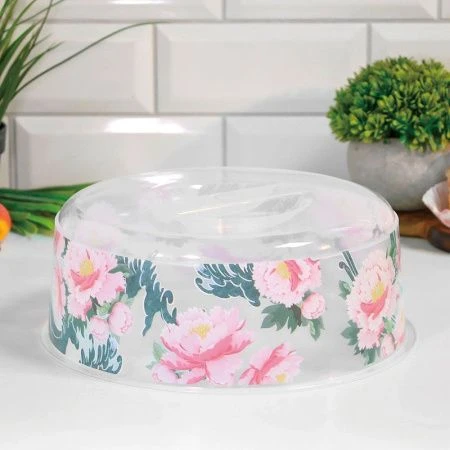 Крышка для СВЧ 25см пластик Bergamo САД ПИОНОВ прозрачная с декором (13) 223152801/00