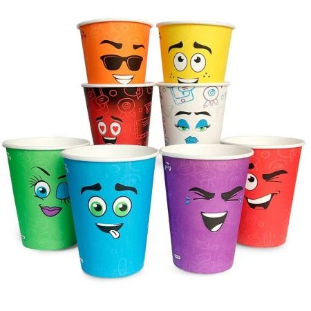 Стакан бумажный 250мл d80мм 1-слойный для горячих напитков Эмоджи (50/1000)
