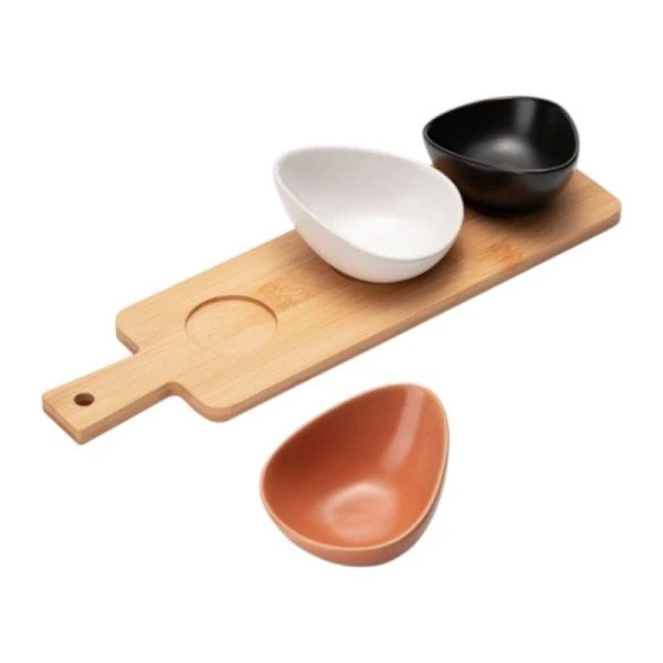 Менажница 3 секции 75мл керамика Scenario на бамбук.подставке 33*9,5*1см SCN-03 (12)