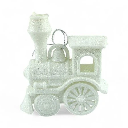 Игрушка новогодняя на елку ПАРОВОЗ 9*7см пластик белая OSHR21-536/JC-16463 (1200)