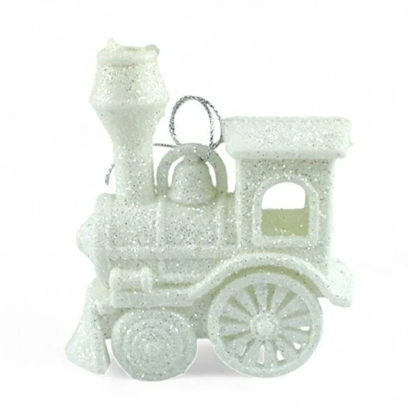 Игрушка новогодняя на елку ПАРОВОЗ 9*7см пластик белая OSHR21-536/JC-16463 (1200)