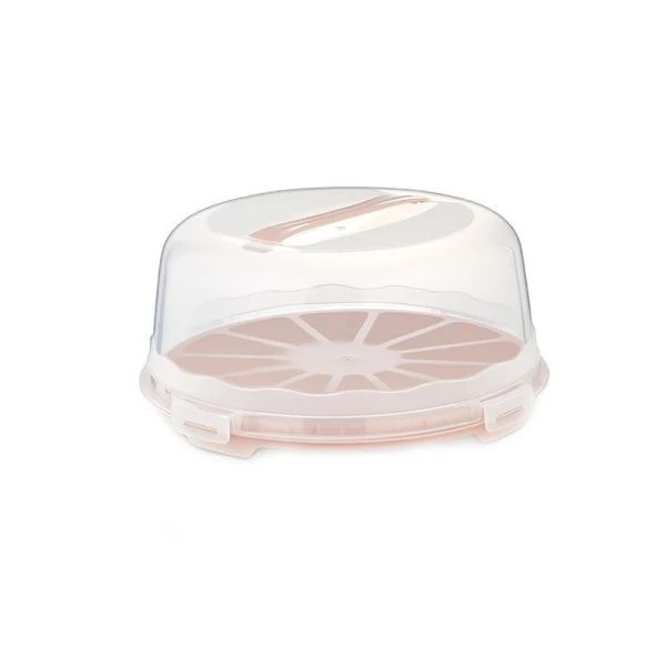 Подставка для торта с защелками 30*13см пластик ДУНЯ пепельно-розовый (12)