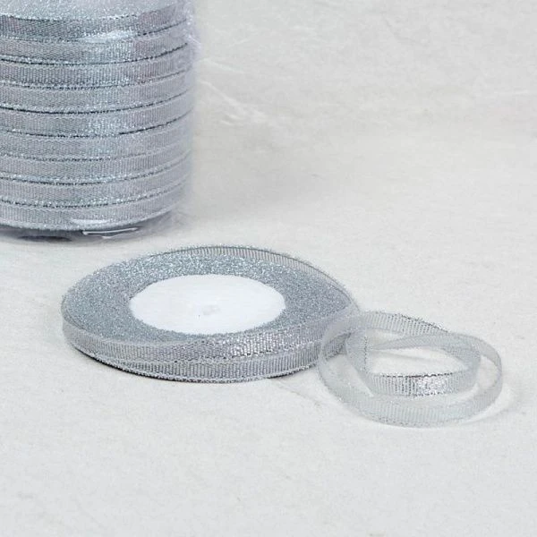 Лента упаковочная 0,6см*22,8м органза серебро S635 (150)