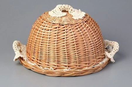 Хлебница 30см ива/ткань круглая с крышкой и салфеткой (18)