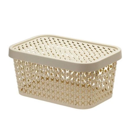 Корзина для хранения 1,5л пластик ПИРУЛА Латте с крышкой 190*130*90мм (16)