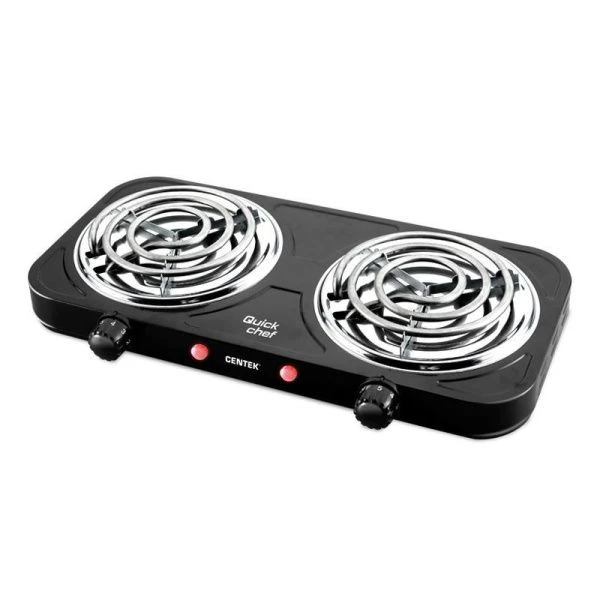 Плитка электрическая металл Centek CT-1509 черная 2000Вт 2 конфорки ТЭН 140мм, индикатор работы (6)