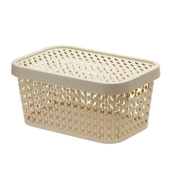 Корзина для хранения 1,5л пластик ПИРУЛА Латте с крышкой 190*130*90мм (16)