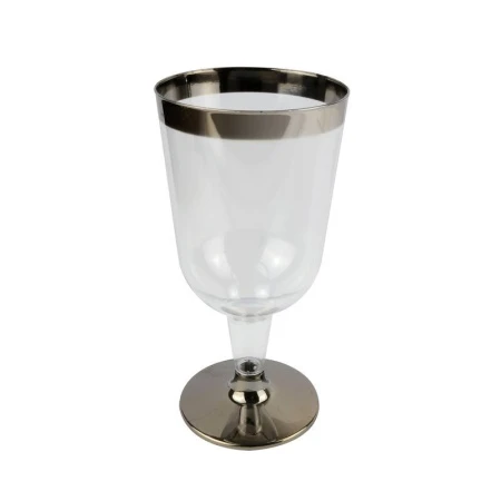 Фужер для вина одноразовый пластик 6шт. 180мл Tambien прозрачный с серебряной полосой (6)