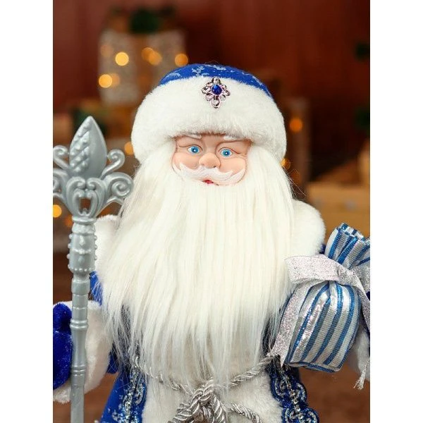 Дед Мороз в синей шубе, с мешком подарков, с мелодией, 40 см Т-6818