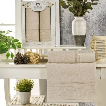 Набор полотенец махровые 2пр 50*80/70*130см TWO DOLPHINS PENZA бежевый 380гр подар.уп.