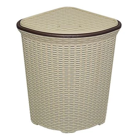Корзина для белья угловая 60л с крышкой Ротанг бежевая (5)