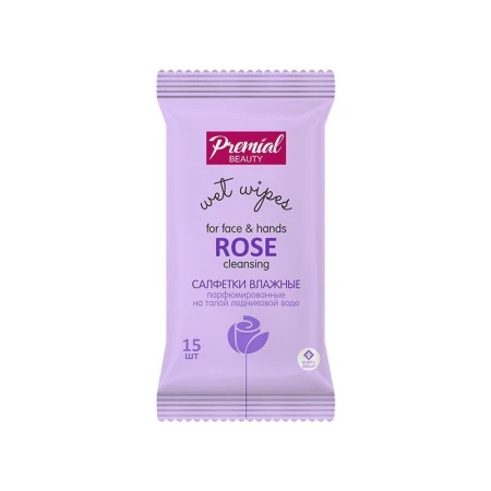 Влажные салфетки PREMIAL la fleur очищающие ароматерапия, роза 15шт (48)