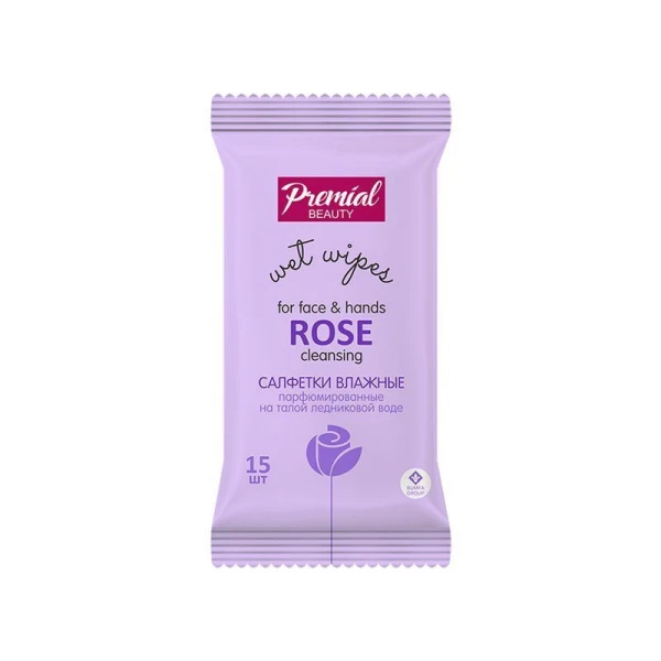 Влажные салфетки PREMIAL la fleur очищающие ароматерапия, роза 15шт (48)