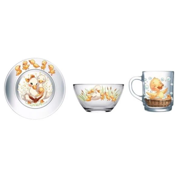 Набор детской посуды 3пр (тарелка, миска, стакан) стекло УТЯТА (4)