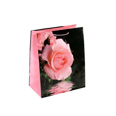 Пакет бумажный 26*32*15см вертикальный глянцевый Розовое отражение (12/144)