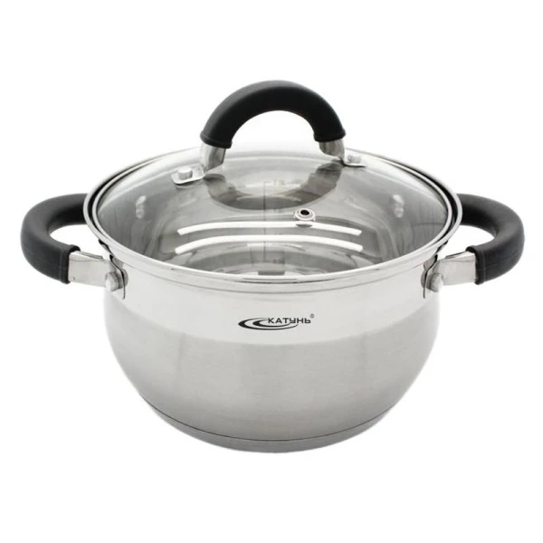 Кастрюля 1,9л нерж.сталь ИРИДА стекл.крышка d16см толщина стенок 0,6мм индукция КТ08-D-16 (8)