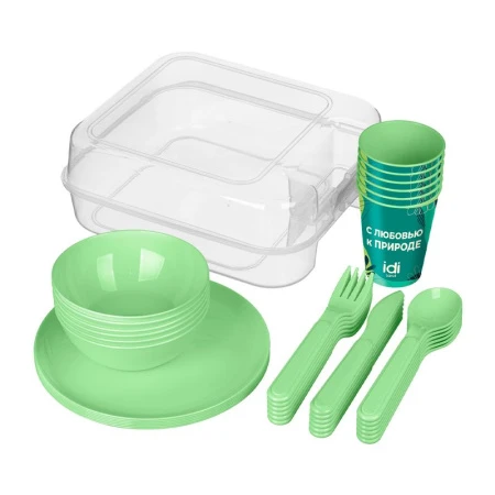 Набор для пикника 37пр на 6 персон пластик IDI Planet зеленый (4) 222129718/08