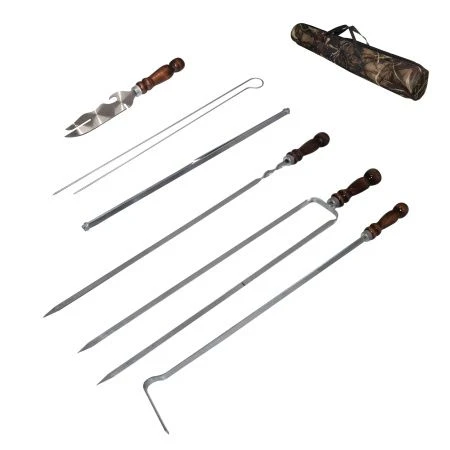 Набор походный (шампура 6шт,для грибов 2шт,нож,вилка-шампур,таганок,кочерга) сталь в тубусе камуфляж