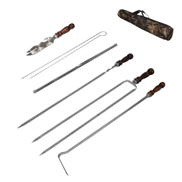 Набор походный (шампура 6шт,для грибов 2шт,нож,вилка-шампур,таганок,кочерга) сталь в тубусе камуфляж