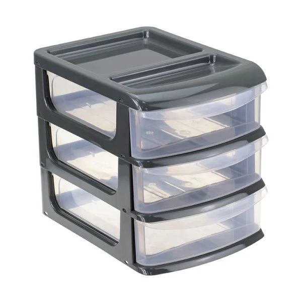 Мини комод 4 секции 9,4*13,4*15,2см пластик графитовый (6)