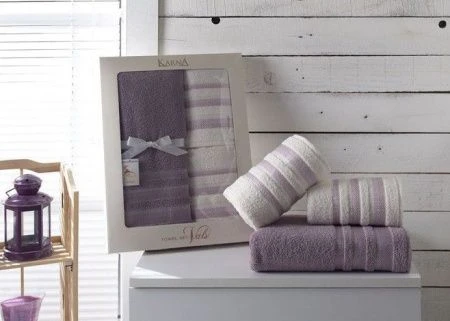 яяяНабор полотенец махровые Karna VALS (50х80*2/70х130*1) кухонные 3шт. (Светло-лаванда)