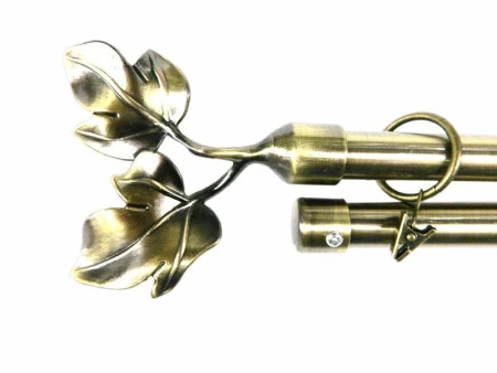 Карниз для штор двойной металл 0,75-1,2м  Листочки, d2см бронза JC-1515 (12)