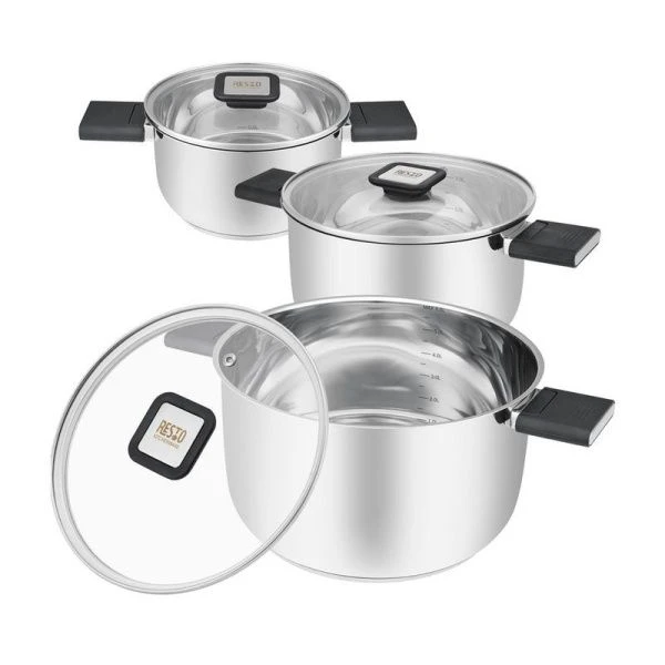 Набор кастрюль 3пр 1,6/3,2/6,2л нерж.сталь ANSER стекл.крышки 16/20/24см (4)