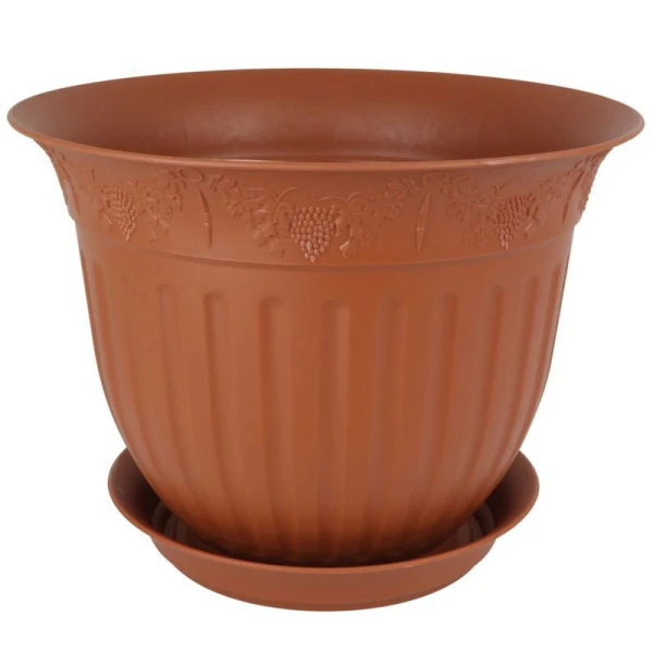 Горшок цветочный 6л d29см пластик ВИНОГРАД с поддоном терракот 5PL0165 (10)
