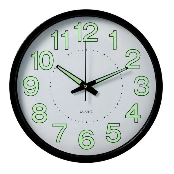 Часы настенные 30см пластик РУБИН Светящиеся черный (10)