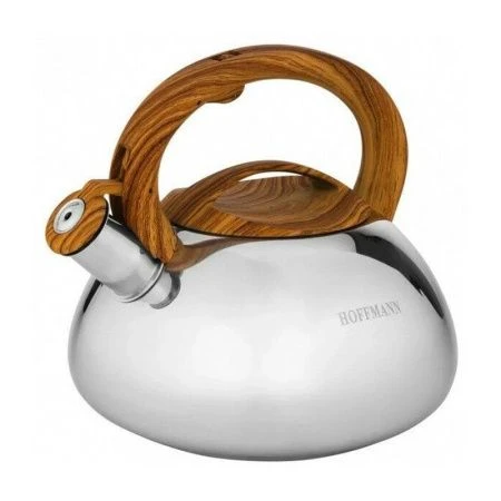 Чайник со свистком 3л нерж.сталь матовый с коричневой ручкой (12)