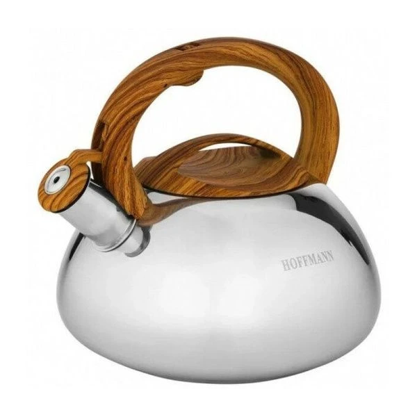 Чайник со свистком 3л нерж.сталь матовый с коричневой ручкой (12)