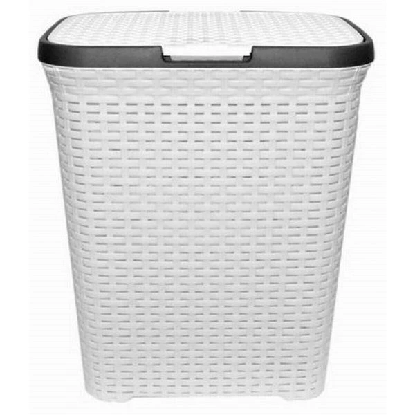 Корзина для белья 40л 34*51*43см пластик РОТАНГ белая с крышкой (10)