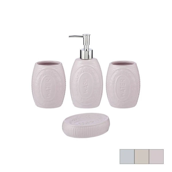 Набор для ванной комнаты керамика 4пр розовый/бежевый/серо-голубой (12)