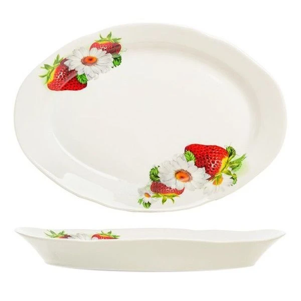 Блюдо 33см фарфор СОЧНАЯ КЛУБНИКА Идиллия овальное (5)