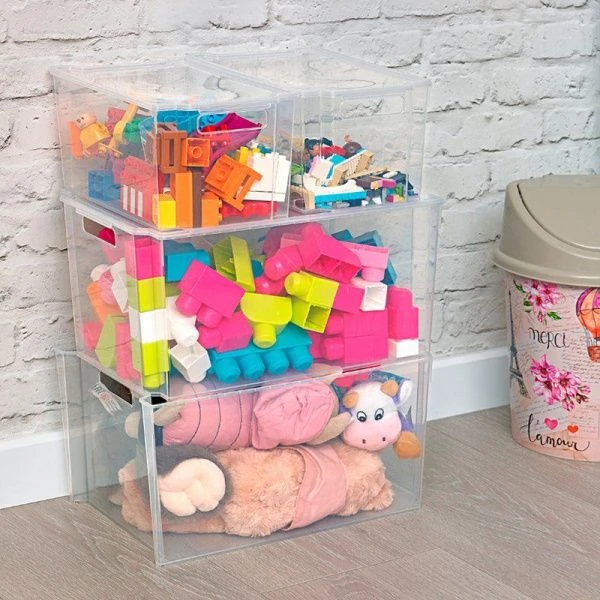 Ящик для хранения 18л 390*260*195мм пластик МОДУЛЬ прозрачный штабелируемый без крышки (9)