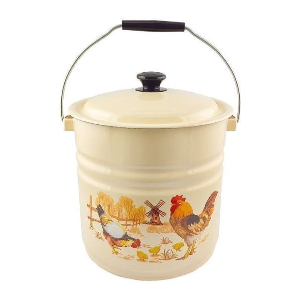 Ведро 12л эмаль с крышкой слон.кость с рис. ПОДВОРЬЕ 41204-242/6-У (2)