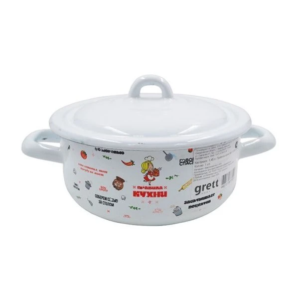 Кастрюля 1,45л эмаль ПРАВИЛА КУХНИ белая цилиндрическая С-16072/4э (6)