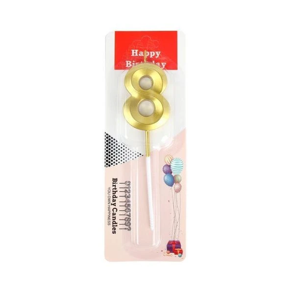 Свеча в торт парафин Цифра золотая 8 KL-3 (12/600)