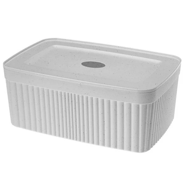 Корзинка 2,5л 23*15*9см пластик VELVET светло-серый флэк с крышкой (12)