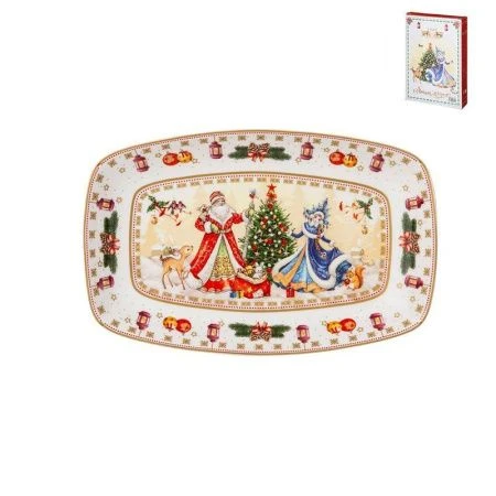 Блюдо 25*16см фарфор Дед Мороз и Снегурочка прямоугольное (12)