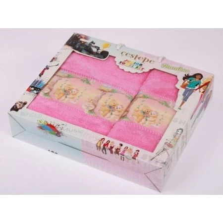 яяяНабор полотенец 2пр 50*90/70*135 бамбук печатный KRONY (Малиновый V1)