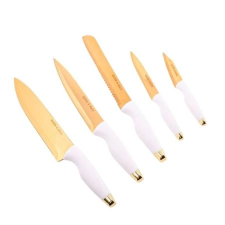 Набор ножей 5пр нерж.сталь пласт.ручка белая, на пласт.подставке MB40606 (6)