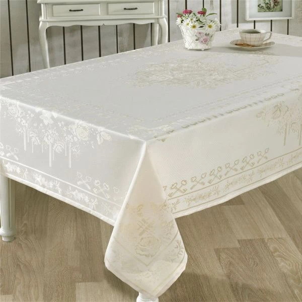 Скатерть 160*300см жаккард Karna ZUMRUT (Кремовый)