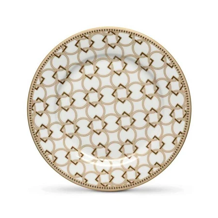 Тарелка мелкая 19,5см фарфор Deco бело-бежевая с золотистым кантом Круги и квадраты десертная PM-0122/DECO