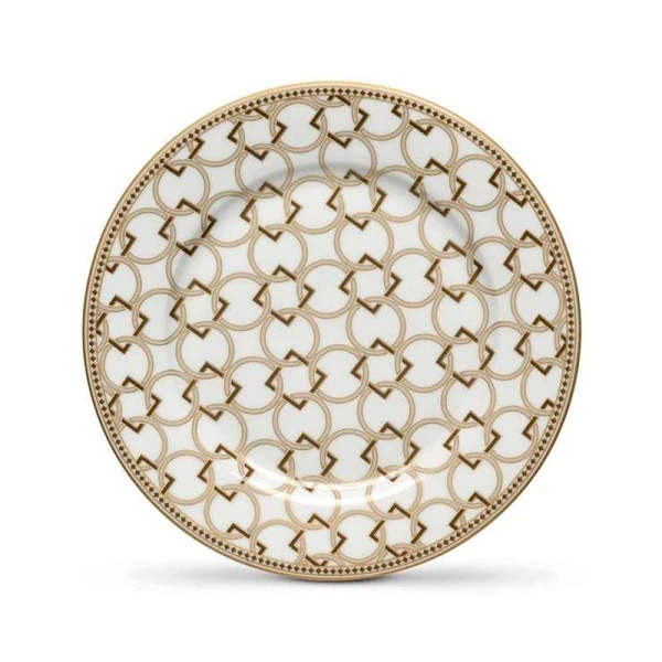 Тарелка мелкая 19,5см фарфор Deco бело-бежевая с золотистым кантом Круги и квадраты десертная PM-0122/DECO