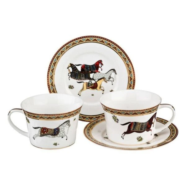 Чайный набор 4пр фарфор ЛОШАДЬ на 2 персоны 260мл (12)