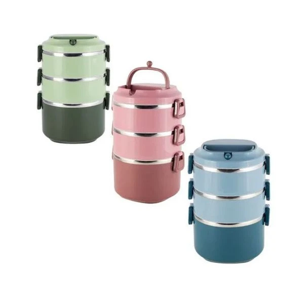 Ланч-бокс 3-х секционный 2,4л нерж.сталь/пластик зеленый, розовый, арт. 2137 (36)