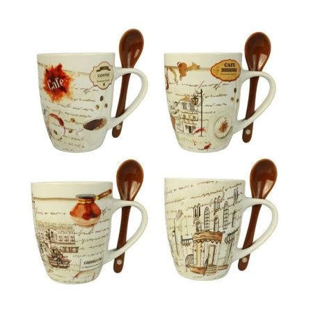 Кружка 340мл фарфор с ложкой бочка КОФЕЙНЫЙ ДВОРИК MIX R03H/3756YX (36)